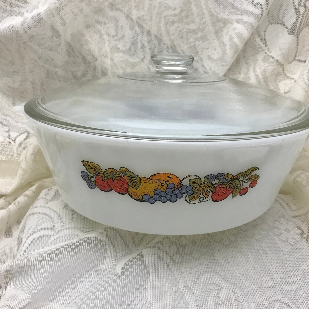 Vintage Fire King Casserole: Anchor Hocking Fruit Harvest Baking Dish